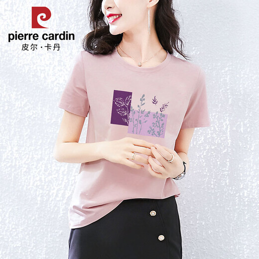 Pier Cardin Pure Cotton Kurzärärtes T-Shirt Frauen lose koreanische Version rosa halbärmelige T-Shirt Sommer 2025 Neues Sommer-Top Z-4050 Graupulver + Z-6193 Weiß M (Empfohlen 80-105jin [Jin gleich 0,5 kg]))