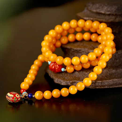 Dan Pei luxury high-end beeswax bracelet for women, yellow honey, multi-circle bracelet, amber southern red Buddha head round beads 7mm yellow honey beads about 7mm