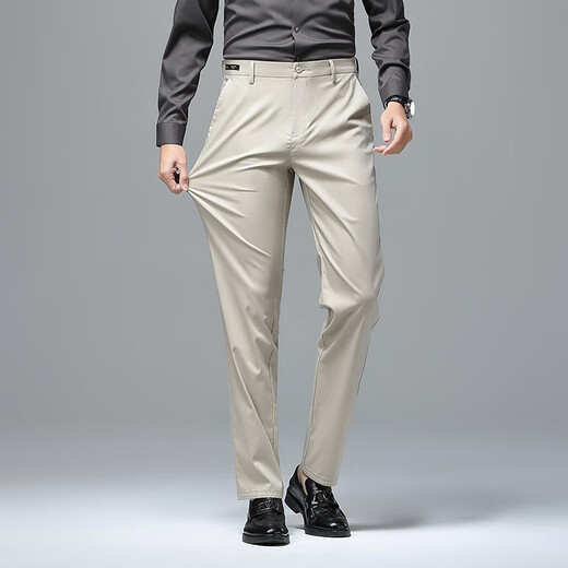 Jiumuwang Frühlings- und Sommer neue Männer -Casual Hosen -Geschäftsleute für Männer Kleidung Vaters Lange Hosen lose geradlinige elastische Herrenhosen 9892 Black 29