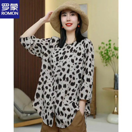 Romon (Romon) 2025 Summer New Leopard Print Shirt pour femmes Fashion Casual Sun Protection Shirt Top pour les femmes à la mode