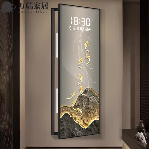 MPPMCK轻奢金山九鱼聚财大尺寸电表箱装饰画钟表挂钟客厅电闸箱遮挡挂画 DQ4877【LED雷达自动感应-可设常亮】 35*90（电表箱尺寸不能超过25*80） 摩11