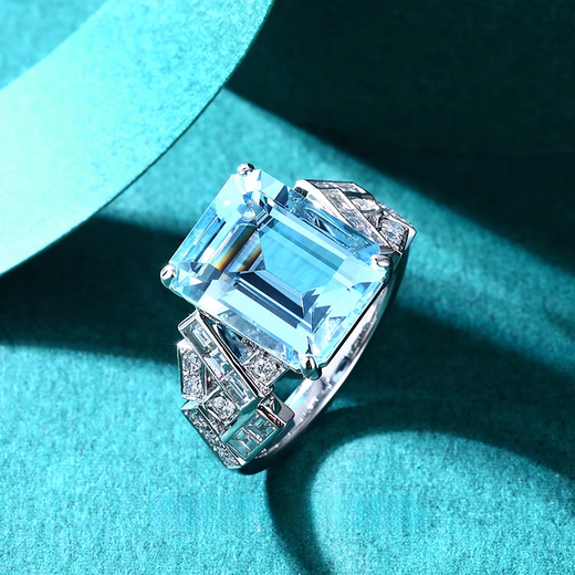 HEEKAIYI Aquamarine Ring Women's Diamond Ring Luxury Jewelry Chinese Valentine's Day Birthday Gift for Wife and Girlfriend Selected 5ct Santa Maria Aquamarine Ring