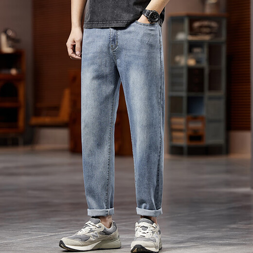 Dibaote 2025 Nouveau jean à neuf points Été élastique élastique mince et graisse plus grosse à la mode à la tendance bleu clair à 9 points Bleu clair ZX9928 30 Recommandé 120-130jin [Jin est égal à 0,5 kg]