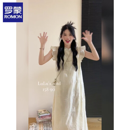 Romons neues Kleid für Sommerfrauen 2025 Neues chinesisches Jacquard Stickerei Design Nische sanftes Temperament Xiaofei off-weiß L 110-125jin [Jin ist 0,5 kg]