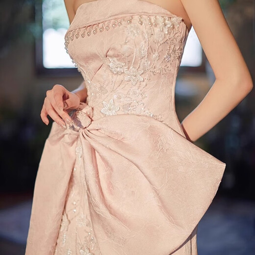 Rich collar toast dress bride can usually wear high-end 2026 new style pink new Chinese evening dress tube top engagement temperament pink L