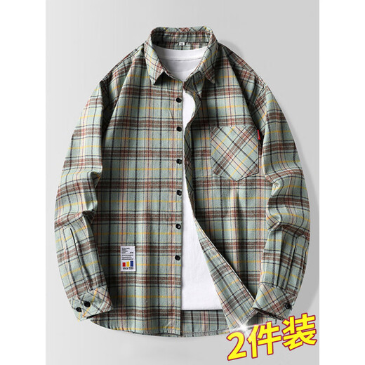 A21FUNB Camisa de manga larga a cuadros 2025 Spring and Summer New Men's Tendy Camiseta informal suelta Chaqueta de protección Sun Men 9902 Verde M [recomendado 90-110Jin [Jin equivale a 0.5 kg]]]