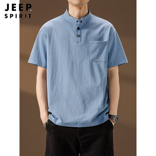 JEEP SPIRITPOLO shirt short-sleeved men's Henry collar 2025 summer thin stand-up collar quick-drying loose T-shirt Zhongshan breathable tops gray L weight range 120-140Jin Jin equals 0.5 kg