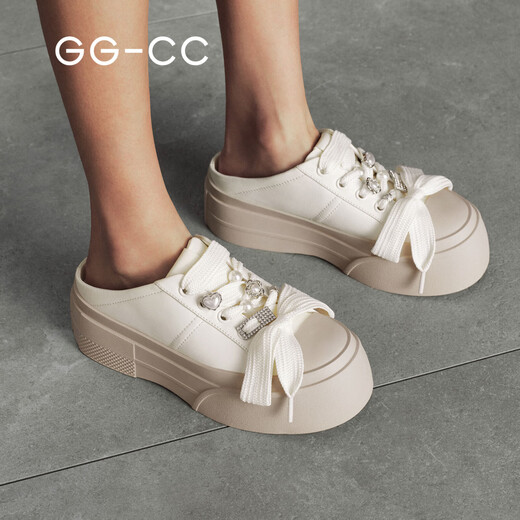 GG-CC【云朵松饼】春季新款时尚厚底半拖板鞋一脚蹬休闲鞋女G25U9717 米白色 36