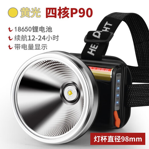 古慕妮P90强光头灯充电超亮头戴式照明赶海专用led黄光户外矿工超长续航 9923-白光升级P90-续航12-24小