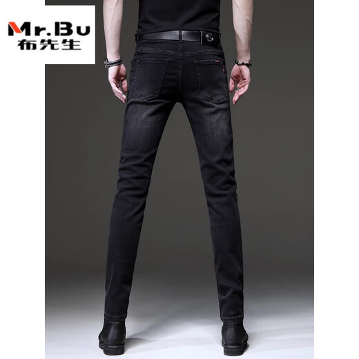 M. BU 2025 Été Nouveau jean noir haut de gamme Black Jeans masculin de style coréen tendro rétro petit pantalon décontracté élastique Men 1048 noir 28 [95-105jin [Jin est égal à 0,5 kg]]]
