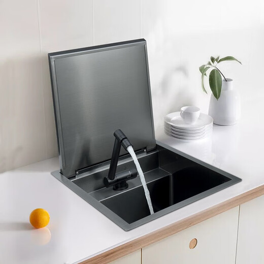 JUMU (JOMOO) 2025 NOUVEAU 304 Bar en acier inoxydable Invisible petit évier à sous-île Mid Island avec couvercle d'amortissement Mini lavage caché 4839 Modèle d'amortissement de lave-linge couverte de casse-tête + de lifting