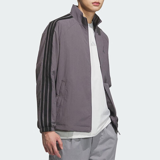 阿迪达斯 （adidas）外套男装2025夏季新款运动服梭织透气宽松舒适休闲立领夹克 KC3893深灰色 M