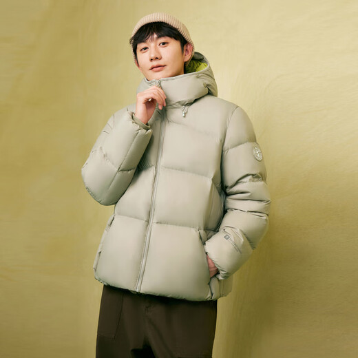 雪中飞2025新款男士短款户外高充绒连帽羽绒服潮流面包加厚舒适外套 天冰绿|4867 XL /175/96A