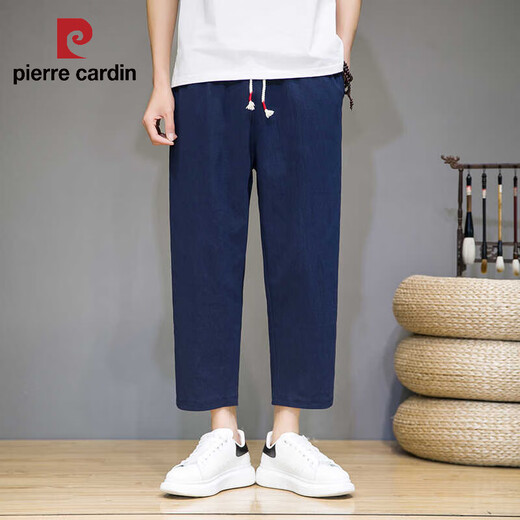 Pierre cardin Chinese style linen cropped pants men's pants summer thin straight-leg casual pants loose large size cotton linen harem pants trendy beige M [95-115Jin [Jin equals 0.5 kg]]