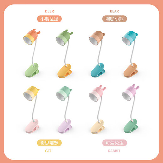 LED Mini Clip Desk Lamp Night Light Warm Light Eye Protection Study Lamp Dormitory Bedside Reading Lamp Cute Children's Day Gift Stationery Desktop Ornament Clip Night Light + Random Color