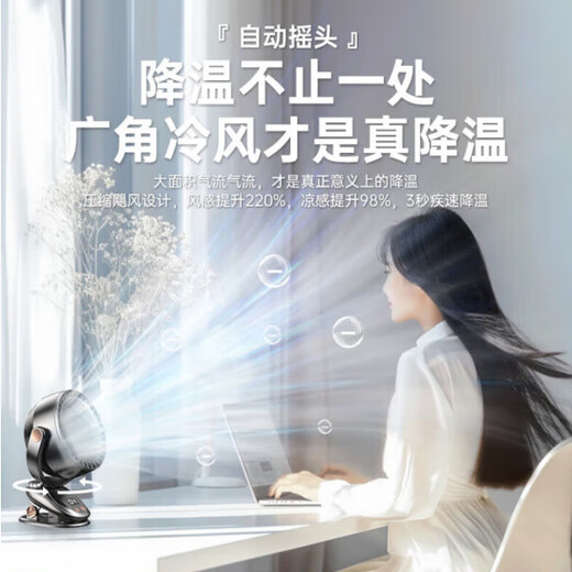 Sawang German desktop fan 2025 new household small silent rechargeable clip fan office student dormitory small 3879 moonlight white automatic shaking head 15000mAh 10 meters cold wind