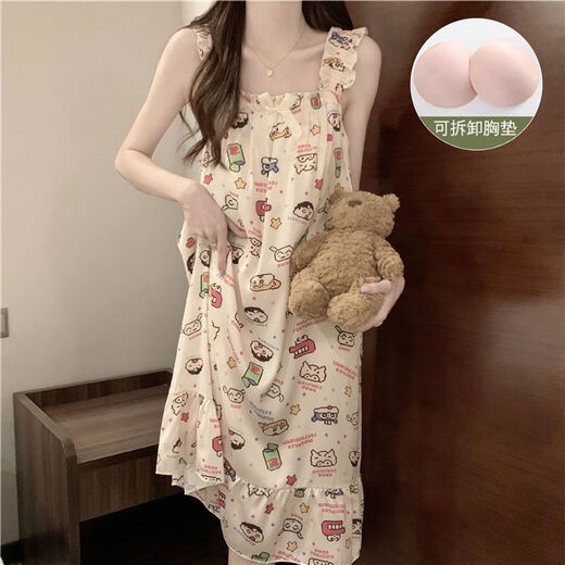 Ice Silk Pyjamas für Frauen mit Brustpolstern und antikonvexen Punkten in Sommertagen süße Hosenträger Nachthemd sexy Internet Promi Pastoral Style Home Kleidung