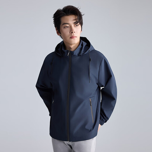 Lilang Light Fashion Men's Removable Hooded Jacket Men's Anti-Wrinkle Easy-Care Youth Commuting Casual Jacket Navy (2K) XL (175)