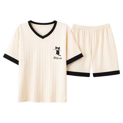 Pyjamas d'été de beauté urbaine pour les femmes coton pure de grande taille à manches courtes à manches courtes en deux pièces pour les étudiants, la version coréenne peut être portée à l'extérieur au printemps et à l'automne GXT6630 M Code suggère 75-95jin [Jin est égal à 0,5 kg]
