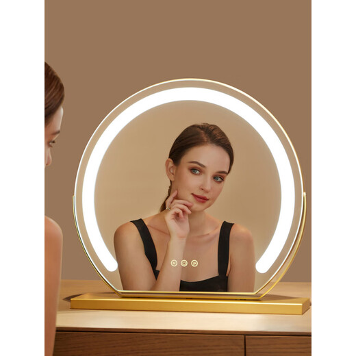 Fat Donglai's same style LED makeup mirror with light desktop dresser dormitory bedroom fill-in light rechargeable semi-circular mirror can be rotated 30cm fashionable white plug-in