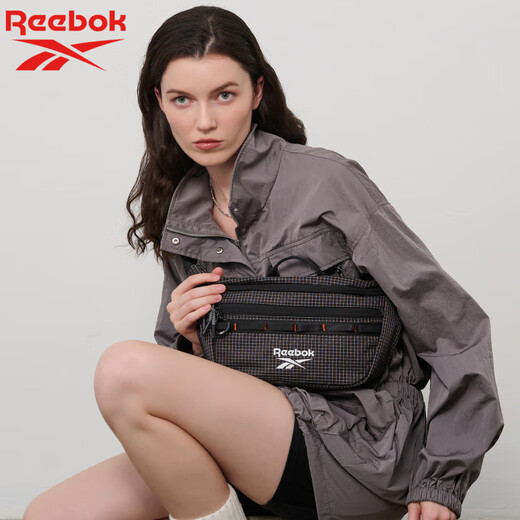 锐步（Reebok）/锐步胸包潮流网格纹运动单肩包男女胸包出游机能斜挎包正品 黑色