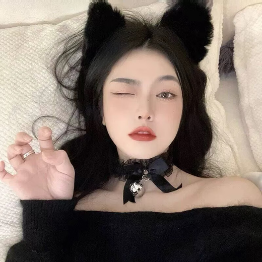 DUTRIEUX cat ear headband female cos cat ear headband female hair accessory rabbit ear headwear couple fun bell collar eye mask cat ear headband + lace eye mask + bell collar