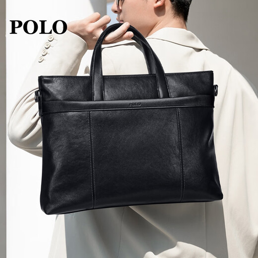 POLO briefcase men's soft leather business handbag 14/15 inch computer bag business trip briefcase meeting document bag