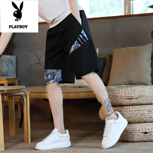 Playboy (Playboy) Pure Cotton Leinen 5-Punkte-Shorts Herren Sommer Trendy Marke Lose chinesische Stil lässige 5-Punkte-Hose für Jugendliche vielseitige Sporthosen mit mittlerer Reichweite. 833 Beige M.