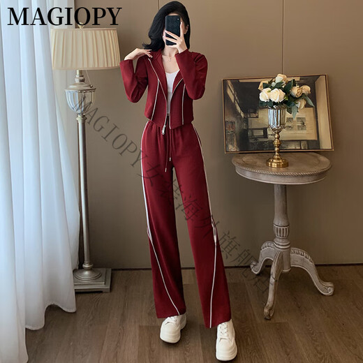 MAGIOPY国际奢侈高档品牌小个子穿搭休闲运动套装女2025春欧洲站短款外套 黑色两件套 S(100斤以内)
