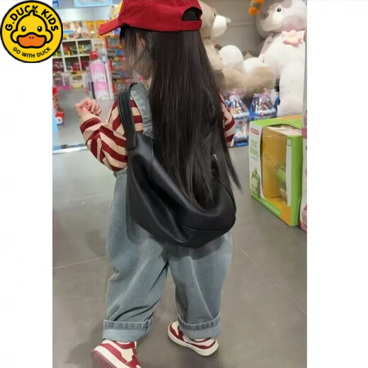 G.DUCKKIDS Little Yellow Duck Girls Denim Overalls Suit Spring Korean Retro Two-piece Set for Baby Girls Western Cute Tops Set Retro Blue Denim Overalls + Stripes 80