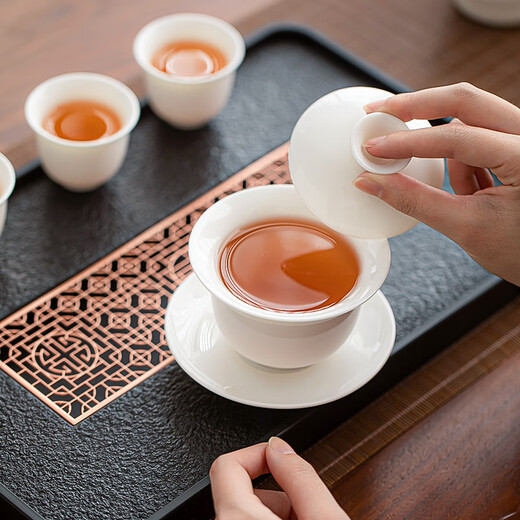 SUSHI CERAMICS Suet Jade White Porcelain Kung Fu Tea Set Hover Cover Bowl Tea Tray Tea Set Home Office Gift Affordable Group Purchase