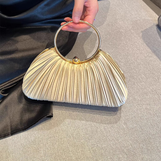 Yunshun handbag, famous high-end wrinkled bag 2025 new dinner cheongsam bag dress handheld crossbody bag folded dinner bag [Apricot color] 23*6*19CM