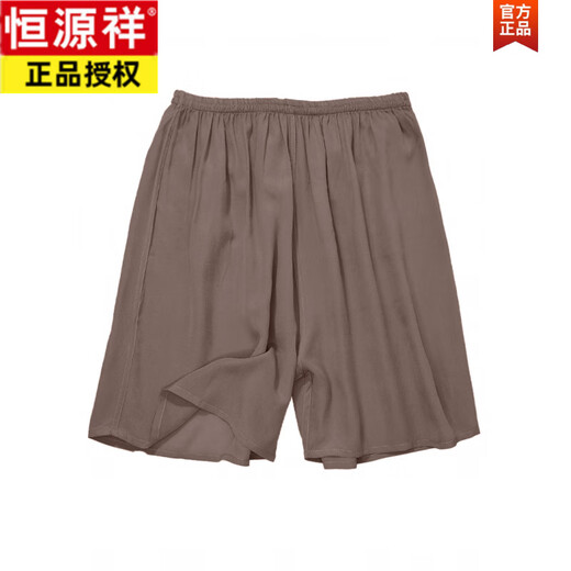 恒源祥夏季宽松真丝睡裤男士沙滩裤纯桑蚕丝五分短裤休闲家居女大码裤子 姜黄色 13791双绉 均码 115-165斤内图片色