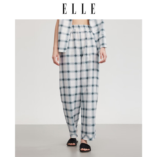 ELLE Plaid Casual Suit 2025 Summer New Style Loose, Lazy, Skin-Friendly, Comfortable, Can be Weared Outer Home Clothes Black and White (Pajama Pants) S