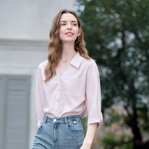 
Baitu betu women's clothing 2025 summer new shirt French temperament lace lace shirt top women 2507T65 light pink M