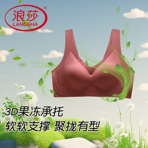 浪莎（LangSha）女士无痕聚拢上托内衣防下垂收副乳无钢圈背心式运动文胸专柜 049红啡1件 L (85-115斤)