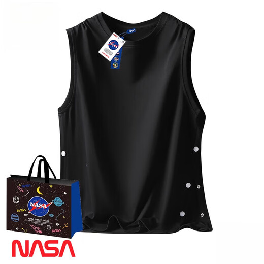 
NASAWASSUP official genuine breasted sleeveless vest men's summer ins trendy brand pure cotton casual sports fitness vest short-sleeved T-shirt dark gray [co-branded authentic] gift bag 2XL recommended [145-160Jin [Jin equals 0.5 kg]]