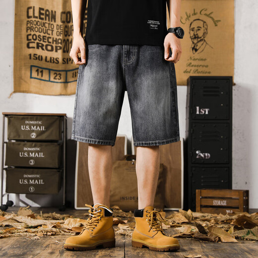 Yiling Yibeis neuer amerikanischer Casual Denim Shorts Herren Sommer Lose Fat Man Trendy Retro große mittelgroße Hosen 9926 Blau 28 Geeignet für 90-105 Jin [Jin ist 0,5 kg]