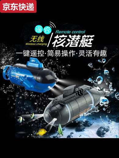 蓝彩何迷你潜水艇遥控小型核潜艇船模型鱼缸可潜水下上电动儿童男孩玩具 遥控机械蓝色鲨鱼带摄像头 标配