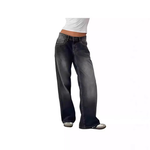 
American retro low waist non-elastic wash straight jeans for women in autumn new street wide-leg denim women's pants 12176 dark blue XS