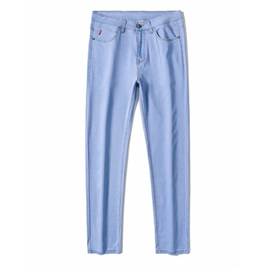 Jeep SpiritJeep Jeep Jeep Summer Jeans masculinos Pantalones delgados para hombres de hombres sueltos para hombres nuevos pantalones elásticos de alta gama FXNZ-9767 Azul de tenis transpirable 31 Circunción de cintura Dos pies cuatro pies cuatro pies