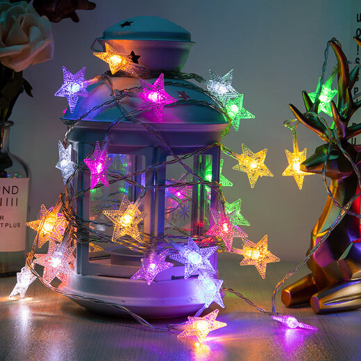 LED ambient light starry sky flashing light string outdoor ambient light room birthday light camping star light stall decorative light tent decorative light scene layout small lantern warm color stars + moon long battery life 3m 20 light string