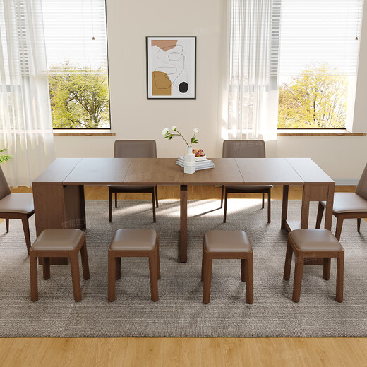 Wooden retractable dining table foldable invisible dining table and sideboard integrated Nordic small apartment storage dining table combination retractable dining table all solid wood