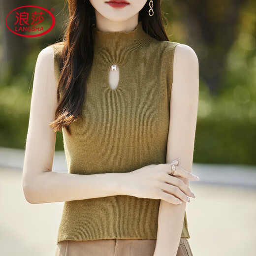 Langsha 2025 Nuevo chaleco de cuello de medio punto sin mangas sin mangas para mujeres camisa de base delgada retro