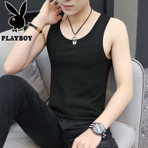 
Playboy (PLAYBOY) high-end ice silk men's vest for summer new fitness sports loose sleeveless T-shirt base quick-drying breathable vest vest 2 pieces black + dark blue summer pattern collection XL recommendation [130-145Jin [Jin equals 0.5 kg]]