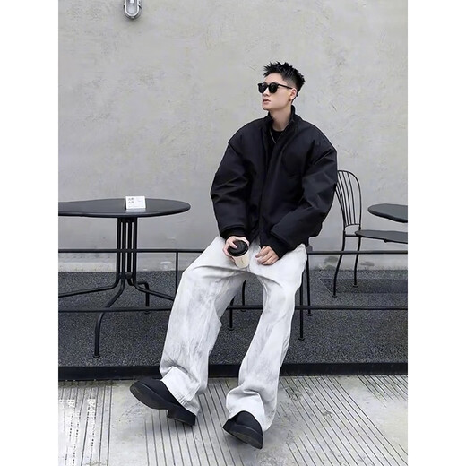 Bo Mingchen bomber jacket men's autumn and winter cotton new American high-end thickened workwear jacket top men black L (recommended 115-130Jin Jin equals 0.5 kg)