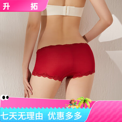 丝煌中腰真丝内裤女士100%桑蚕丝针织性感蕾丝平角短裤头薄款大码 深黑色3884+皮粉色3885 XL 均码