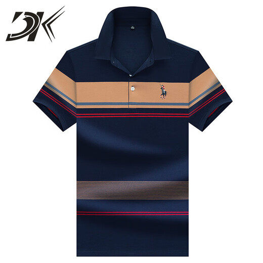 DK Brand Herren-Kurzärärmel-T-Shirt für die Sommer-Streifen von Männern Casual Einfache junge und mittlere vielseitige Polo-Hemd halbärmelte 3523 Blue M.