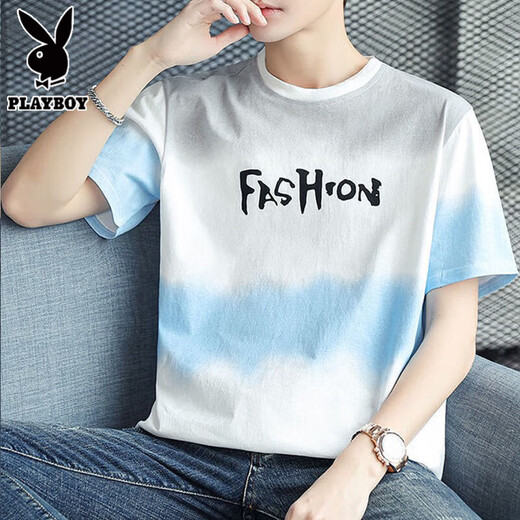 花花公子（PLAYBOY）纯棉短袖t恤男士2025新款半袖体恤衫宽松潮流夏季男装上衣服 Z829灰色 XL 【建议128-143斤】
