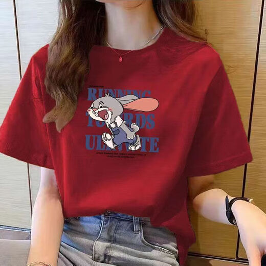 220克纯棉短袖t恤女2025夏季宽松百搭圆领正肩印花上衣T恤B701YL 496黑色 M